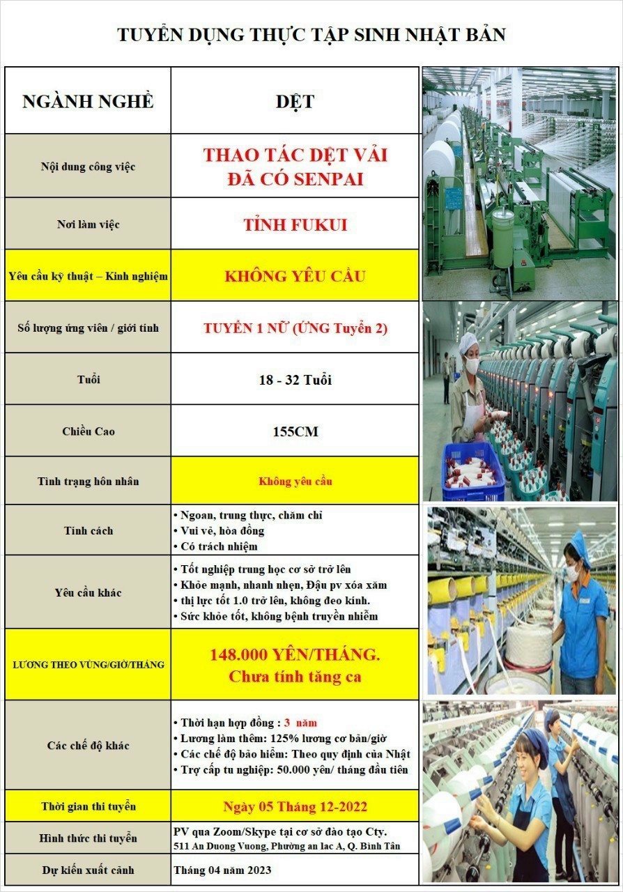 TUYỂN DỤNG THỰC TẬP SINH TẠI NHẬT BẢN